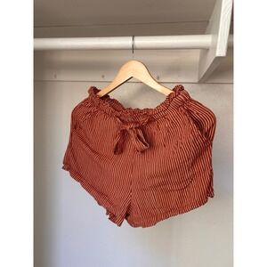 Billabong Rust Orange White Striped Paperbag Waist Shorts Small Summer Beach